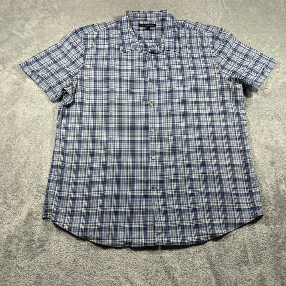 John Varvatos Button Down Shirt Mens‎ XL Blue Plaid Short Sleeve Summer